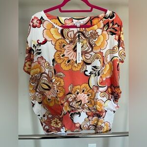 Chico's Floral Print Blouse - Orange, Yellow, and Black